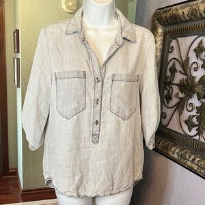 Velvet Heart Shirt-Light Gray Tencel Henley Style Sz S